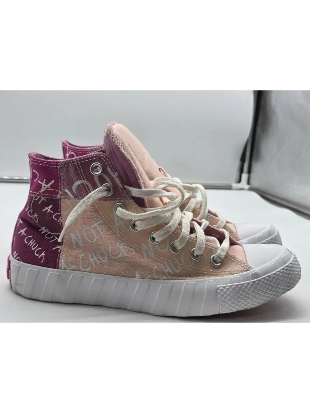 Converse Not A Chuck Shoes Kids Size 7 Pink Canvas High Top Sneakers 272574C